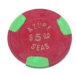 vintage $5 Azure Seas Cruise Ship Casino Chip red with green